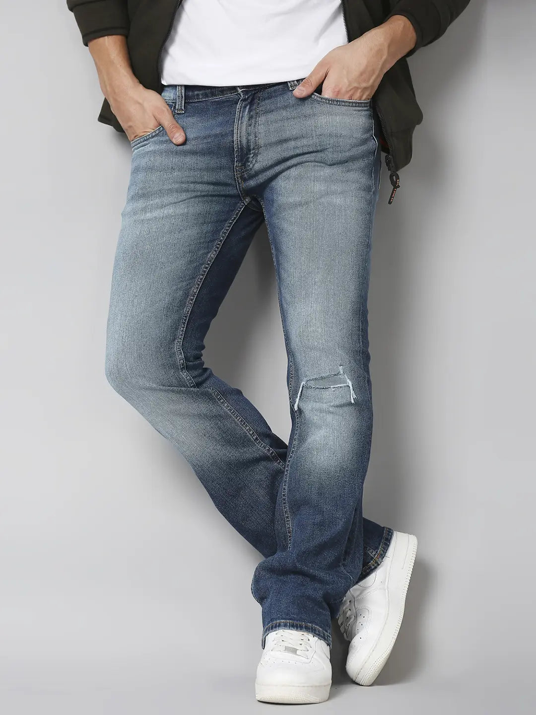 Buy Spykar Blue Cotton Slim Fit Distressed Jeans for Mens Online @ Tata CLiQ