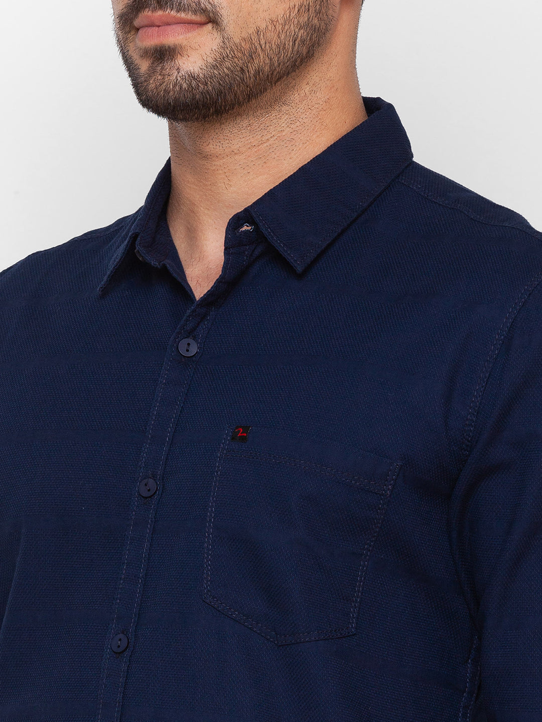 Spykar Navy Blue Cotton Full Sleeve Plain Shirt For Men