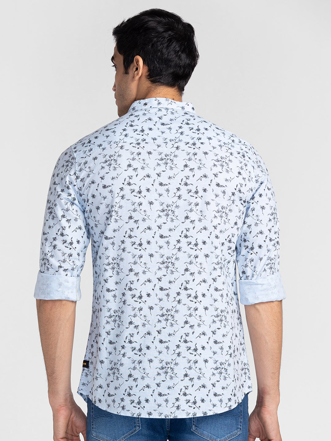 Spykar Men Sky Blue Cotton Slim Fit Floral Print Shirts