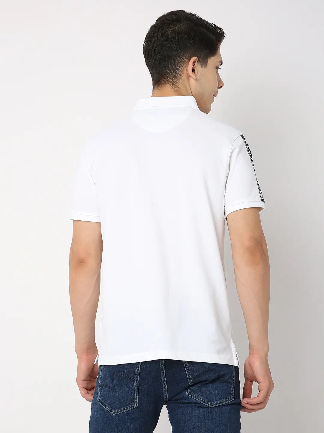 Spykar Men White Cotton Regular Fit Plain Polo Tshirt