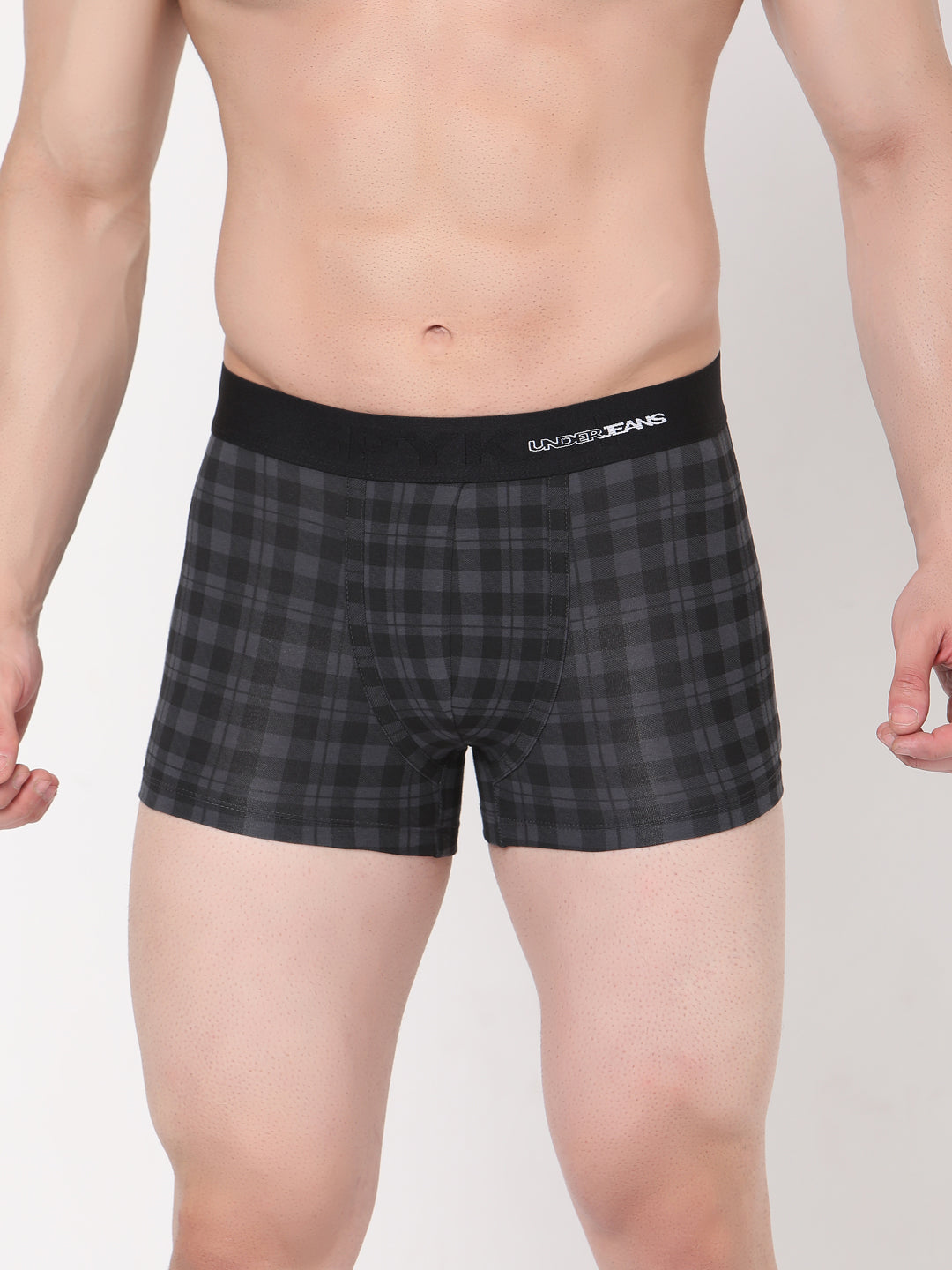 Men Premium Black-Check Cotton Blend Trunk- Underjeans By Spykar
