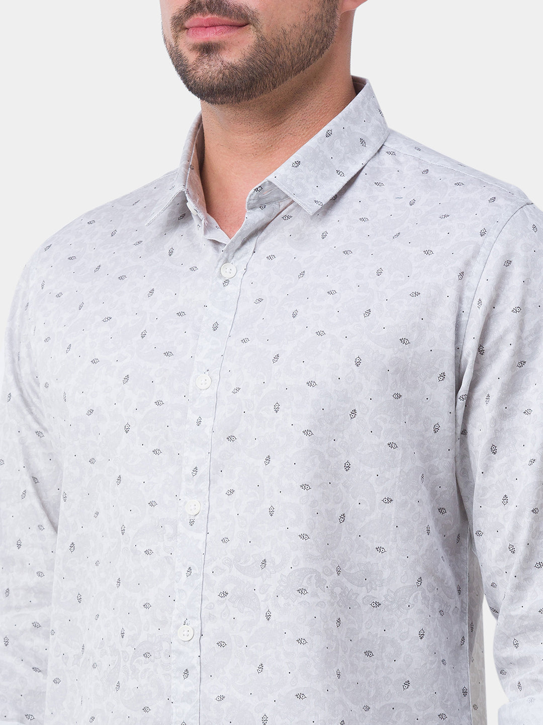 Spykar White Satin Full Sleeve Printed Shirt For Men