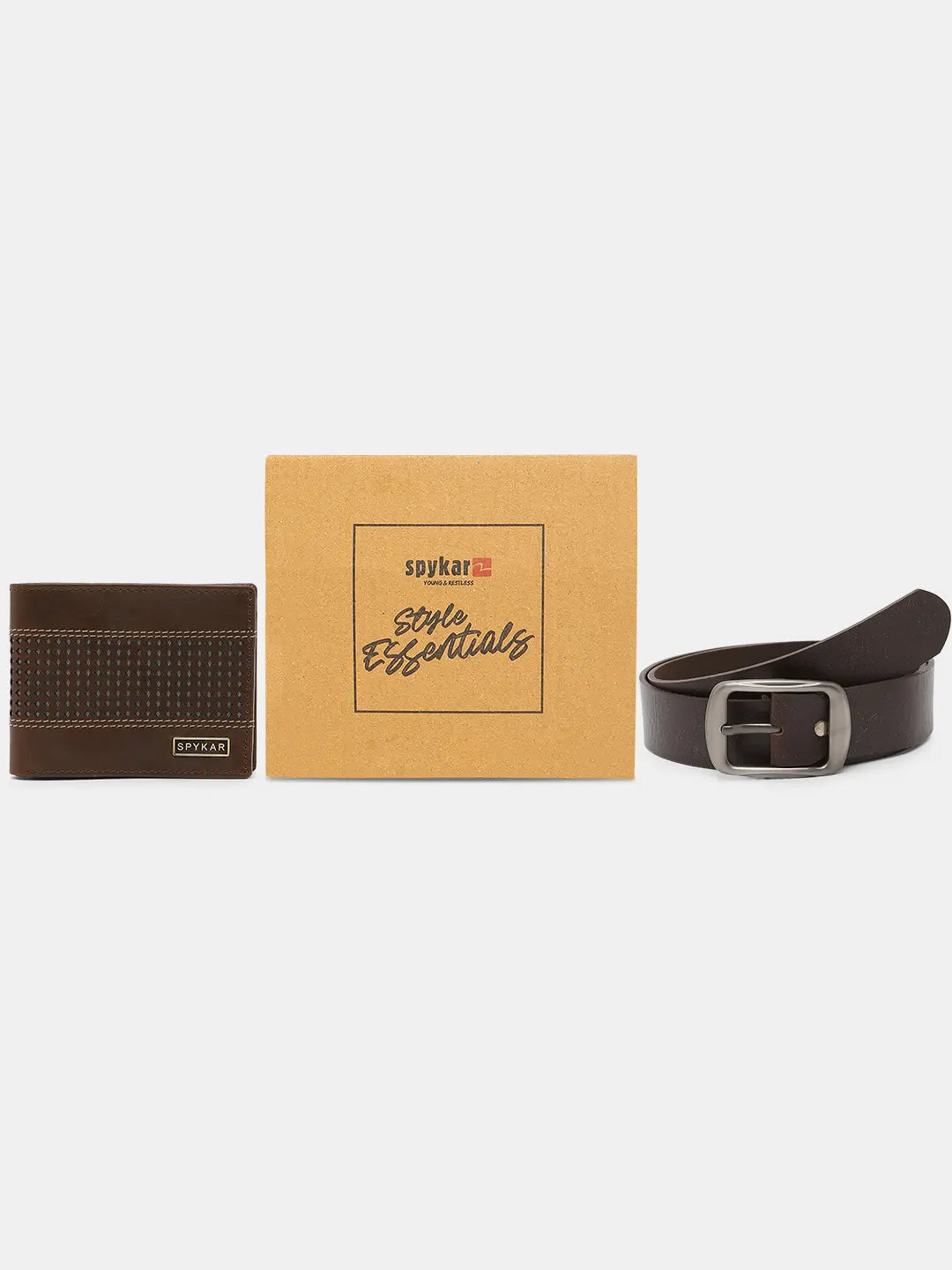 Spykar Black Leather Belt & Wallet Combo