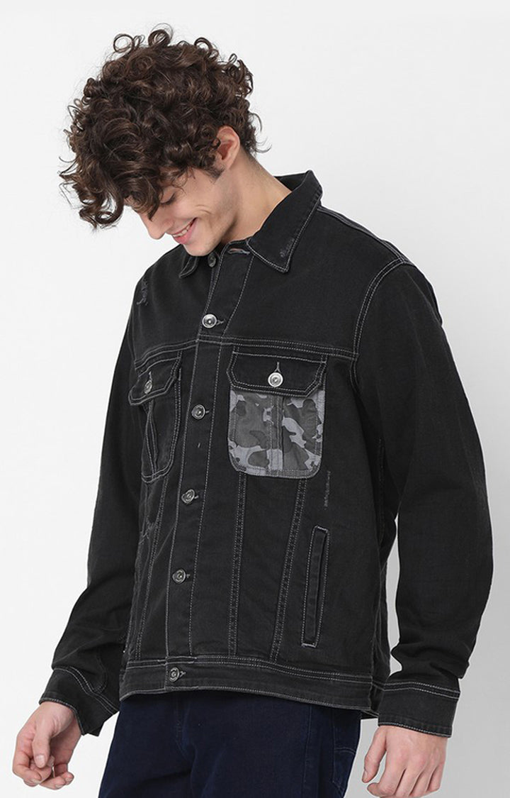 Spykar Black Full Sleeve Denim Jacket For Men