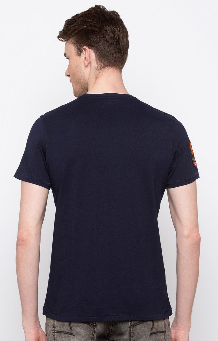 Spykar Navy Printed Slim Fit Men T-Shirts