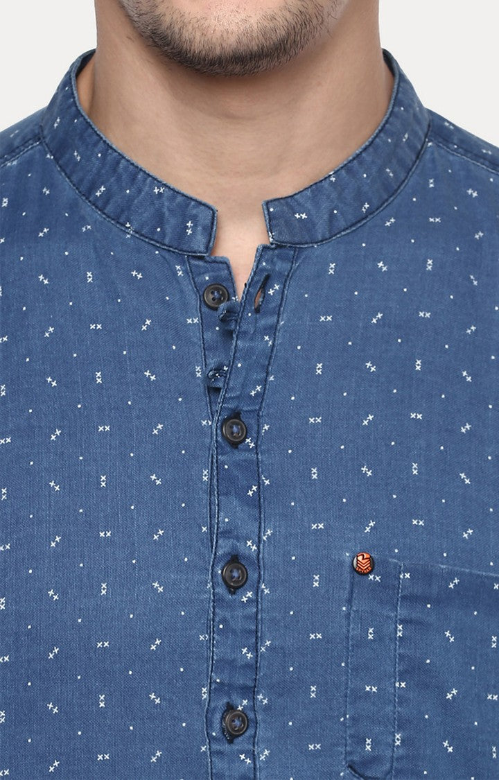 Spykar Men'S Blue Cotton Printed Casual Shirts