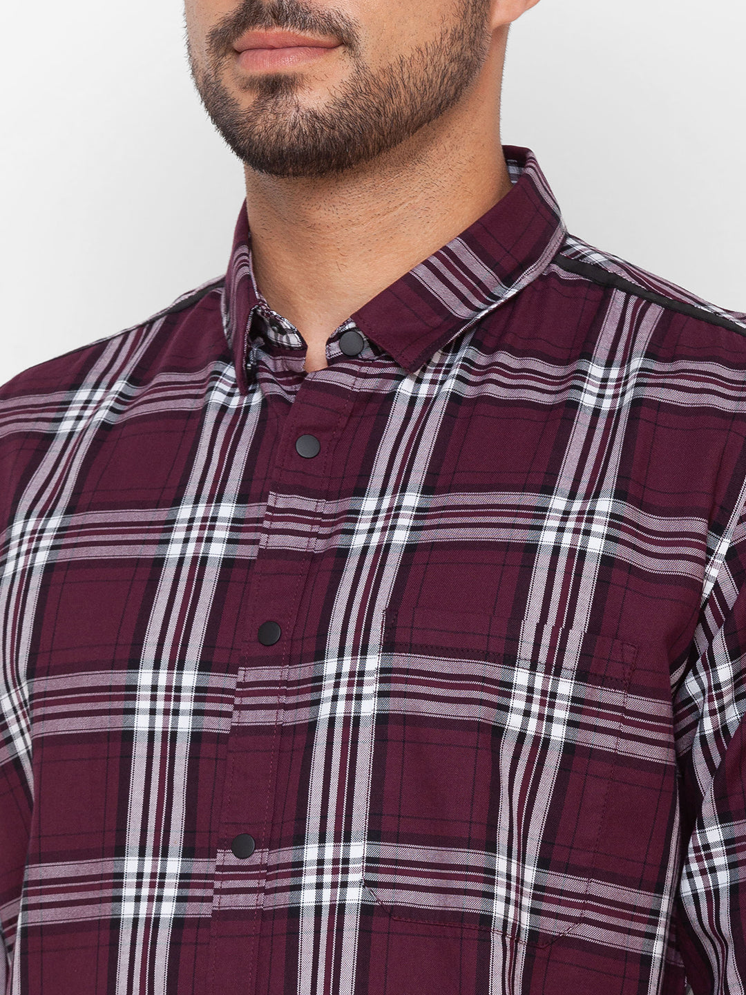 Spykar Plum Red Cotton Full Sleeve Checks Shirt For Men