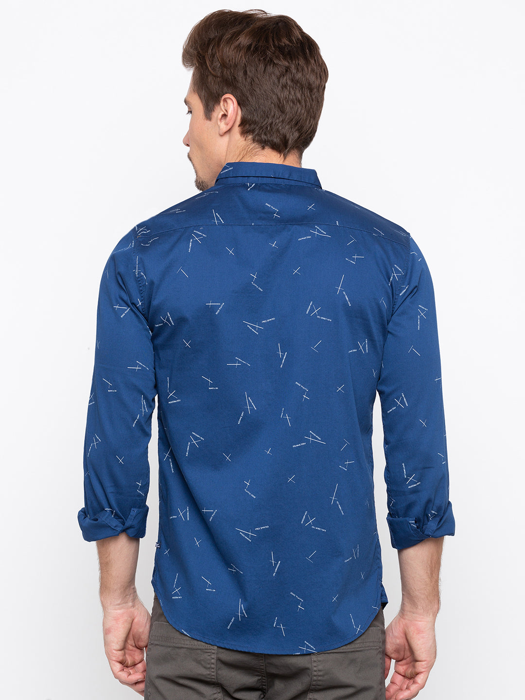 Spykar Men Blue Printed Slim Fit Casual Shirt