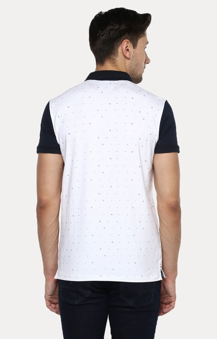 Spykar White Printed Slim Fit Polo T-Shirt