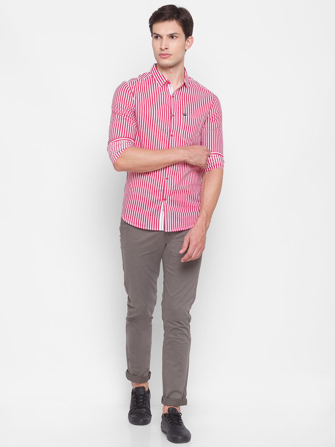 Spykar Slim Fit Pink Cotton Men Shirt