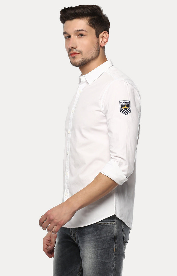 Spykar Men'S White Cotton Solid Casual Shirts