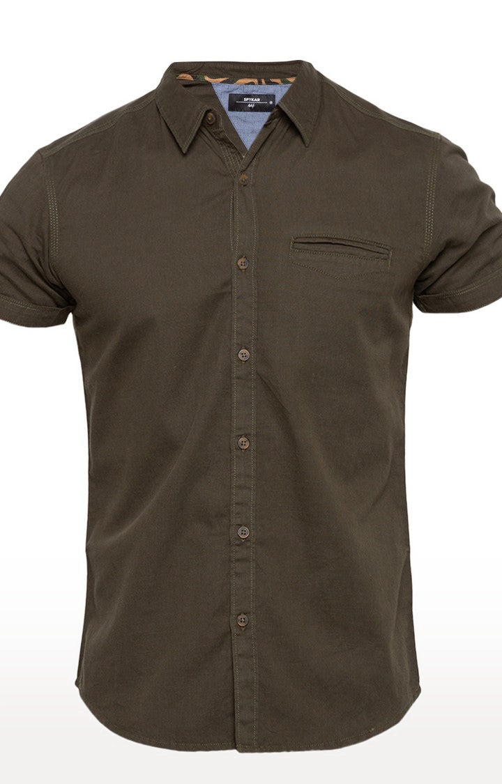 Spykar Men'S Green Cotton Solid Casual Shirts