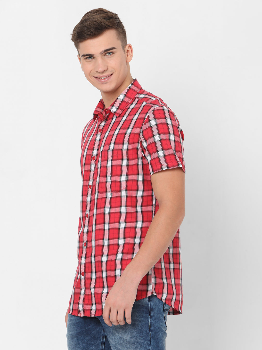 Spykar Slim Fit Men Red Cotton Casual Shirts