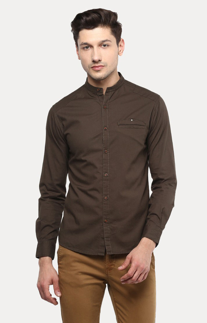 Spykar Men Dark Olive Solid Slim Fit Casual Shirt