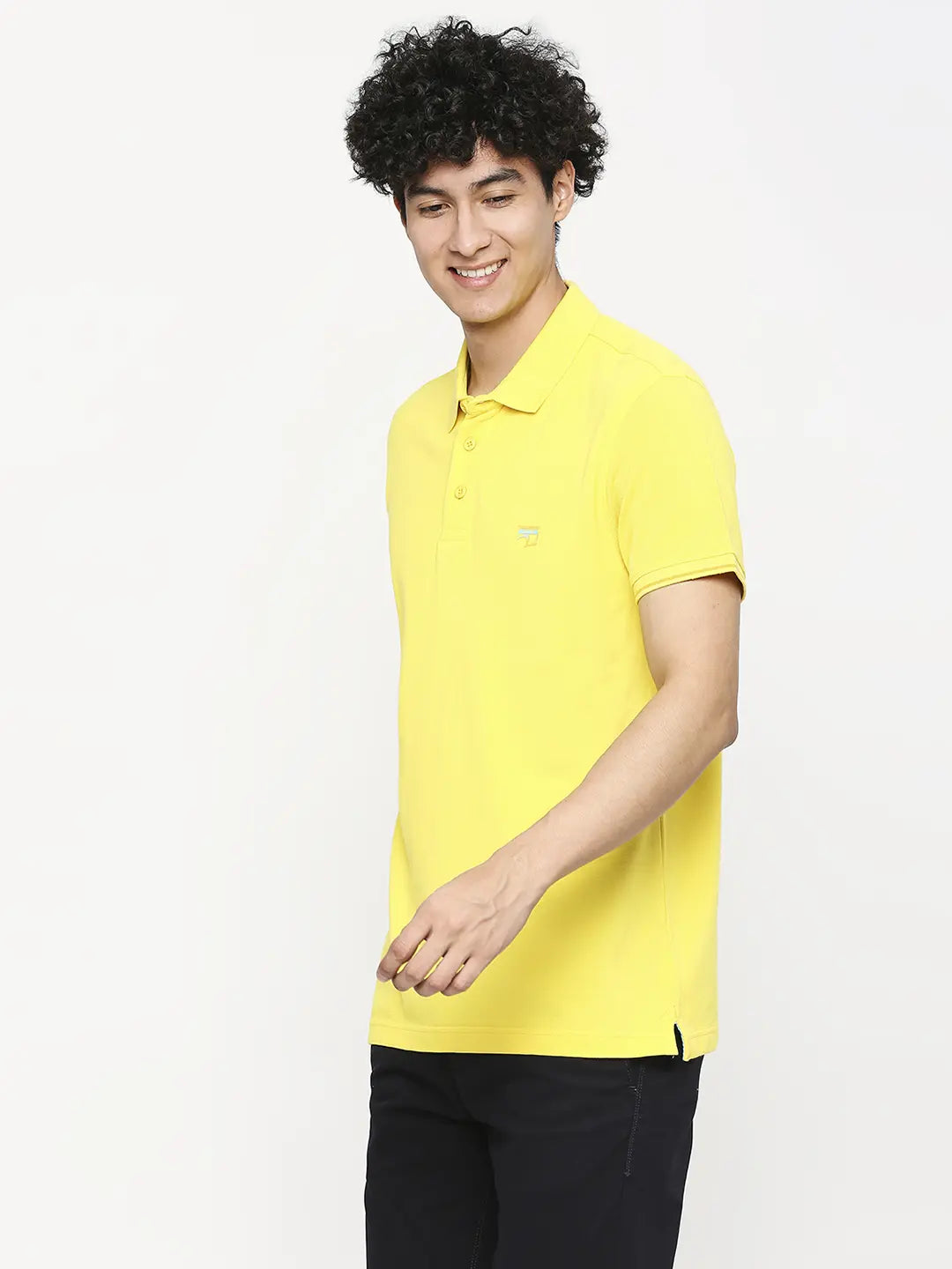 Spykar Men Sulphur Yellow Cotton Slim Fit Plain Polo Neck Tshirt