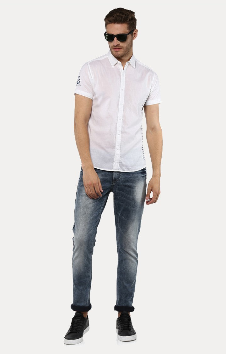 Spykar Men'S White Cotton Solid Casual Shirts