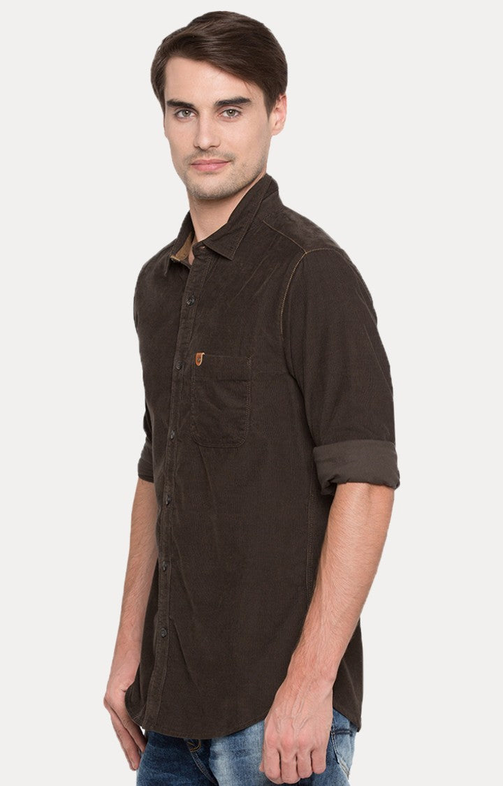 Spykar Men'S Brown Cotton Solid Casual Shirts