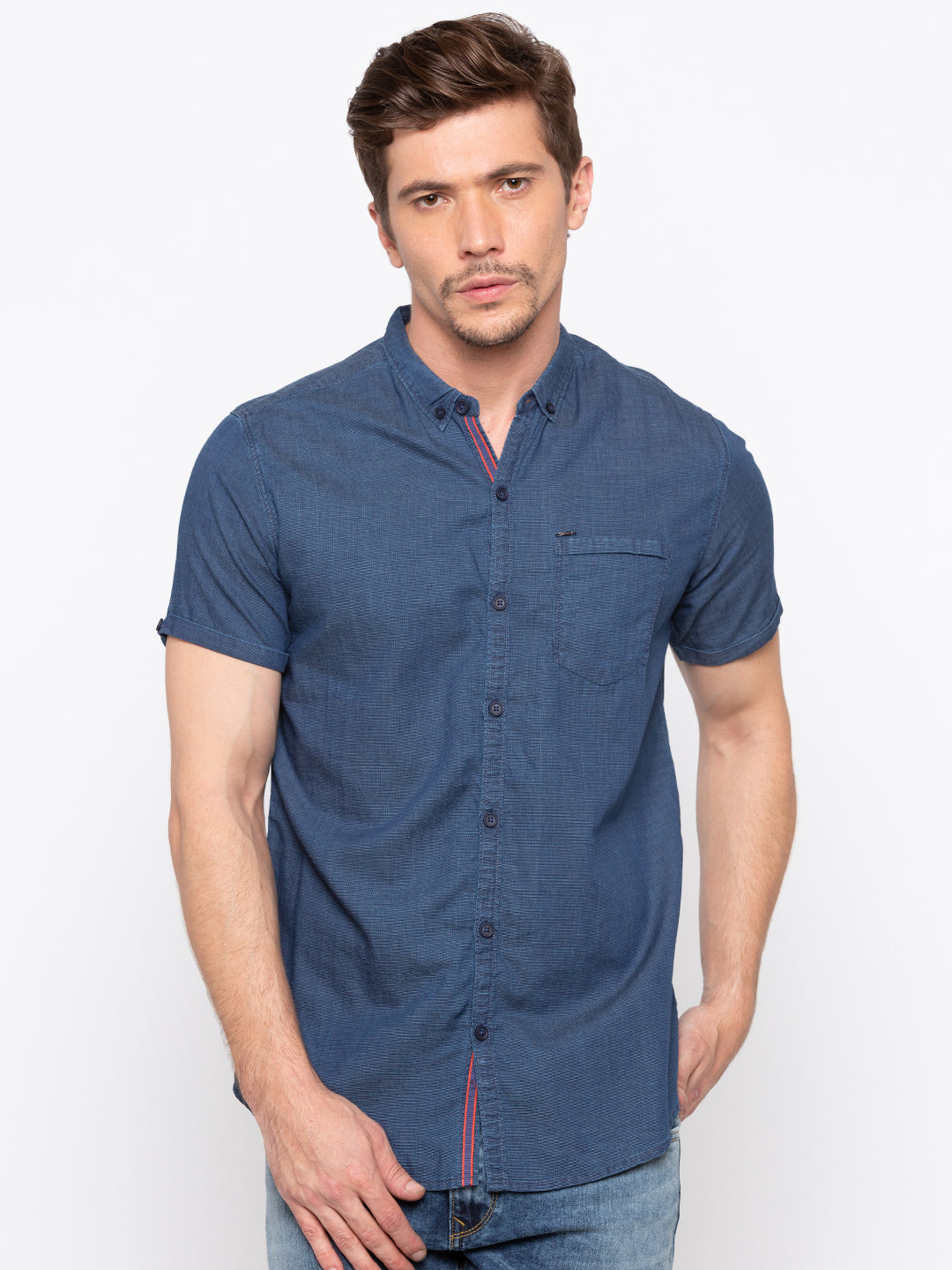 Spykar Men Indigo Solid Slim Fit Casual Shirt