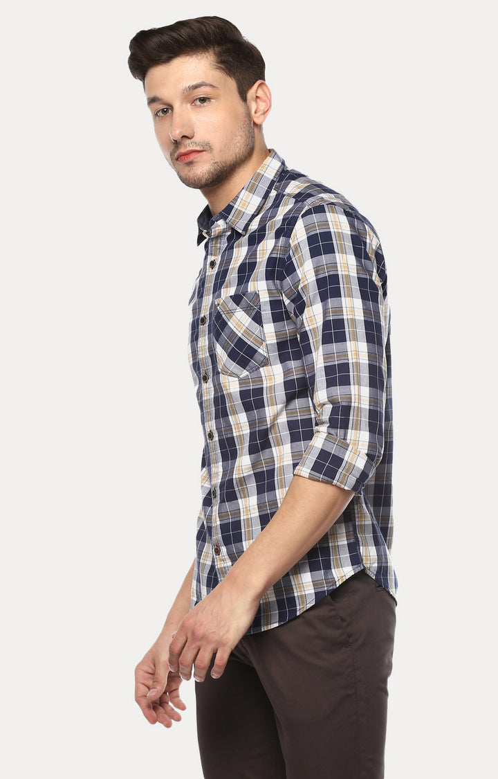 Spykar Men'S Blue Cotton Checked Casual Shirts