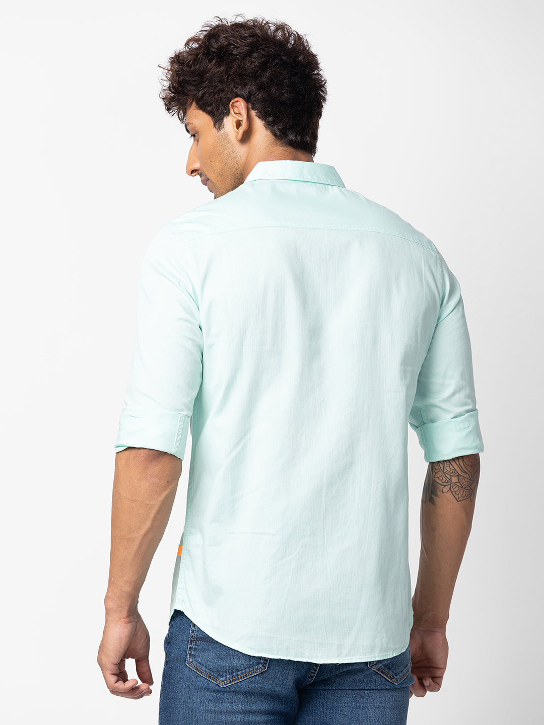 Spykar Men Mint Green Cotton Slim Fit Plain Shirt