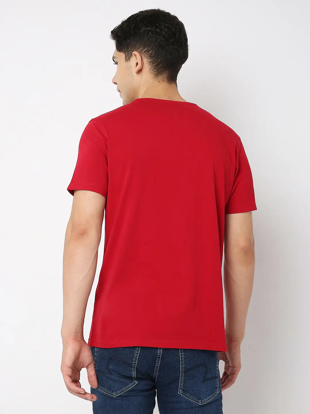 Spykar Men Deep Red Cotton Regular Fit Printed Round Neck Tshirt