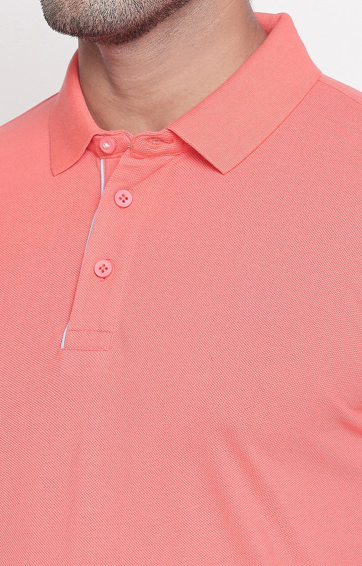 Spykar Coral Printed Slim Fit Polo T-Shirt