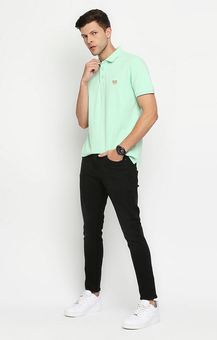 Spykar Men Green Cotton Printed Half Sleeve Polo T-Shirt