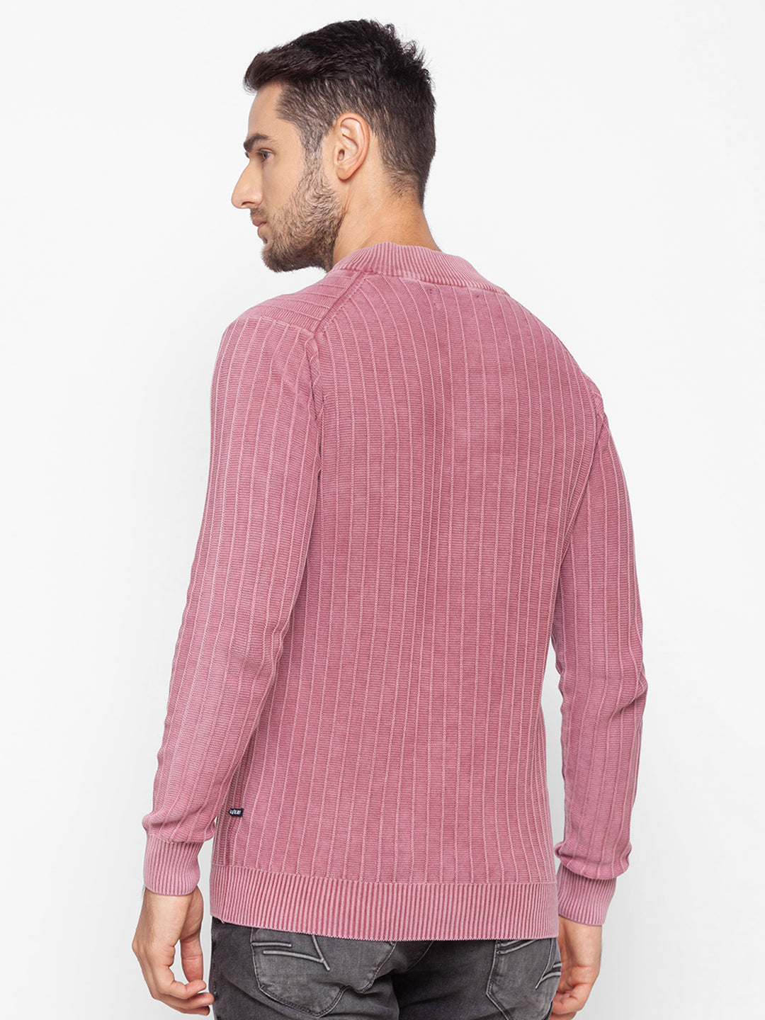 Spykar Pink Cotton Men Sweater