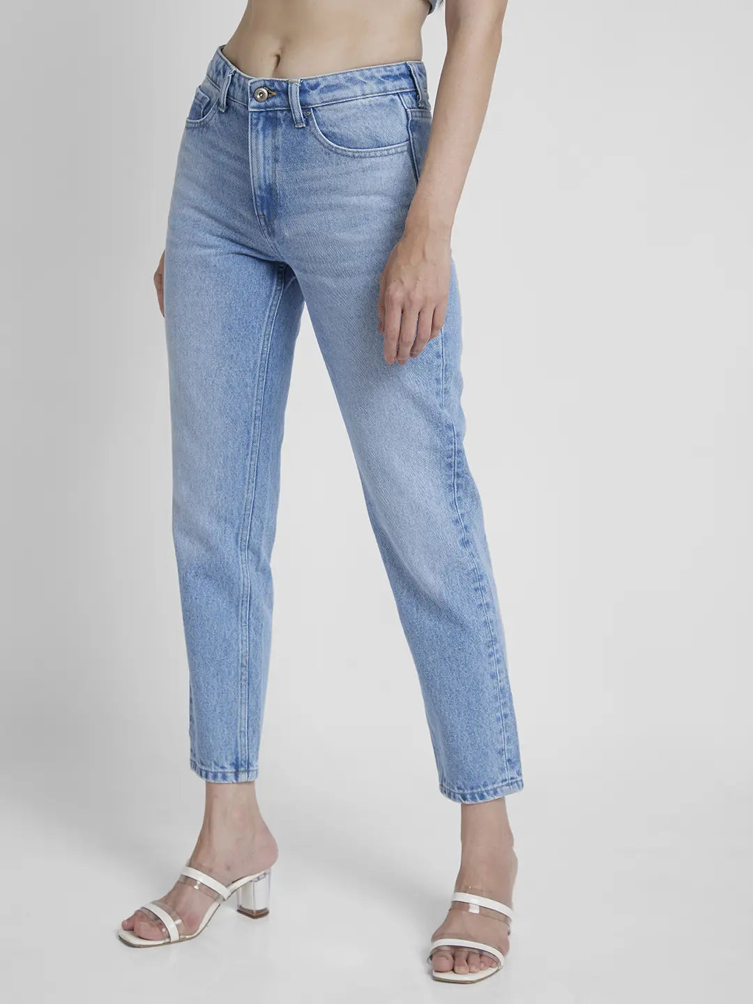 Spykar Women Light Blue Cotton Mom Fit Ankle Length Clean look Jeans -(Amora)
