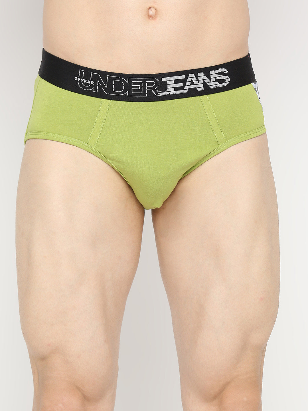 Underjeans By Spykar Men Premium Bright Green Cotton Blend Brief