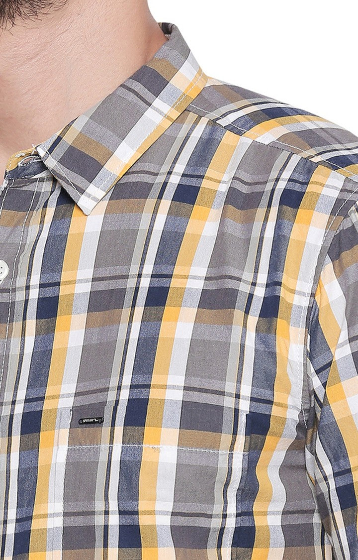 Spykar Men'S Grey Cotton Checked Casual Shirts