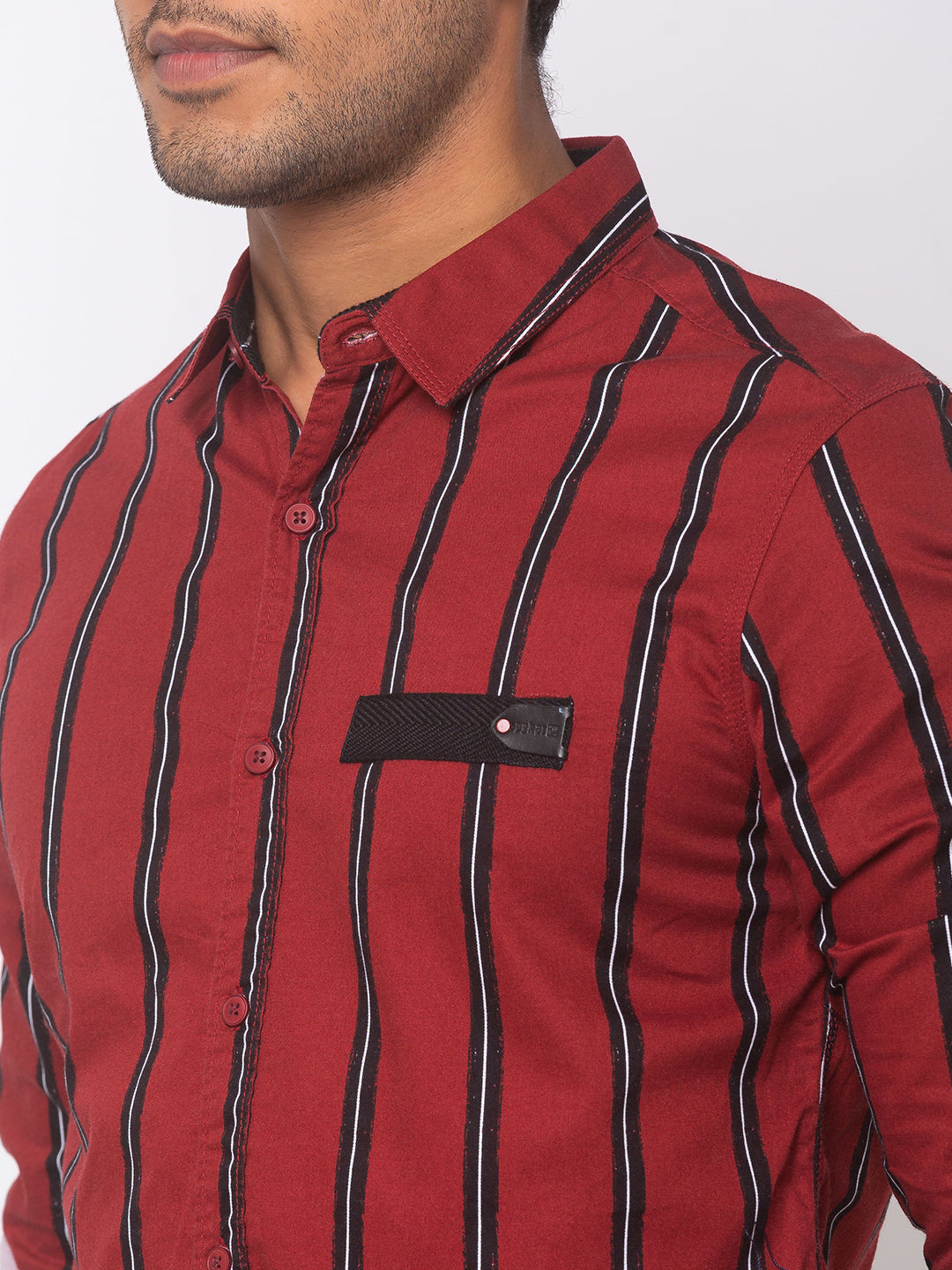 Spykar Men Red Cotton Slim Fit Shirt