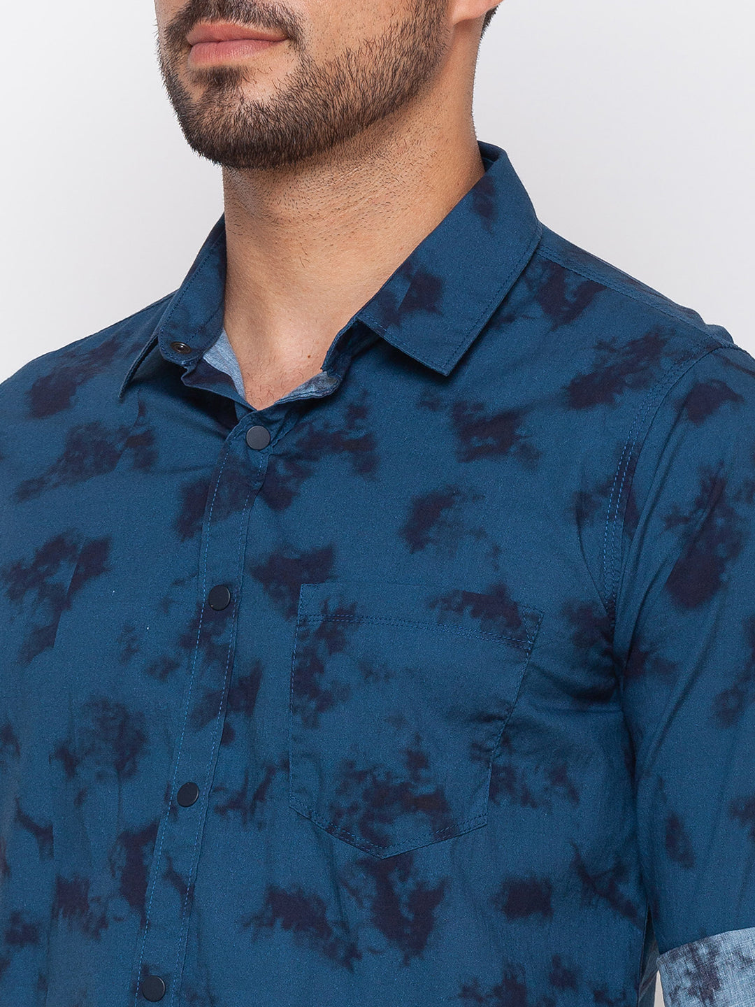 Spykar Indigo Blue Cotton Full Sleeve Printed Shirt For Men