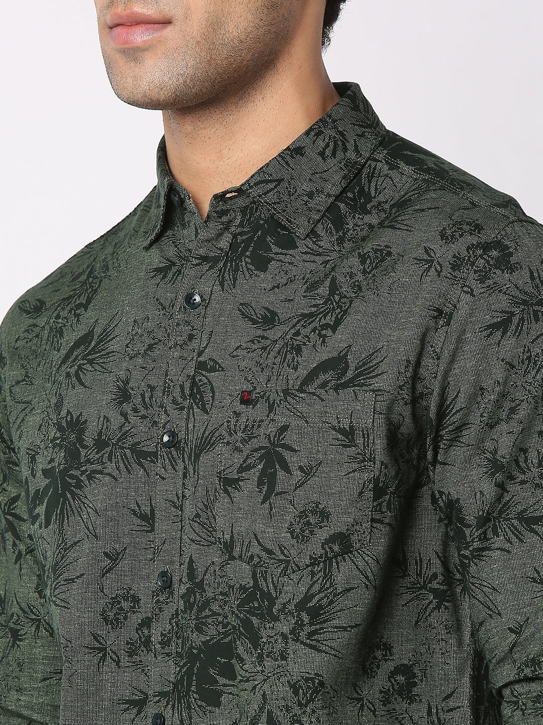 Spykar Men Olive Cotton Slim Fit Printed Shirts