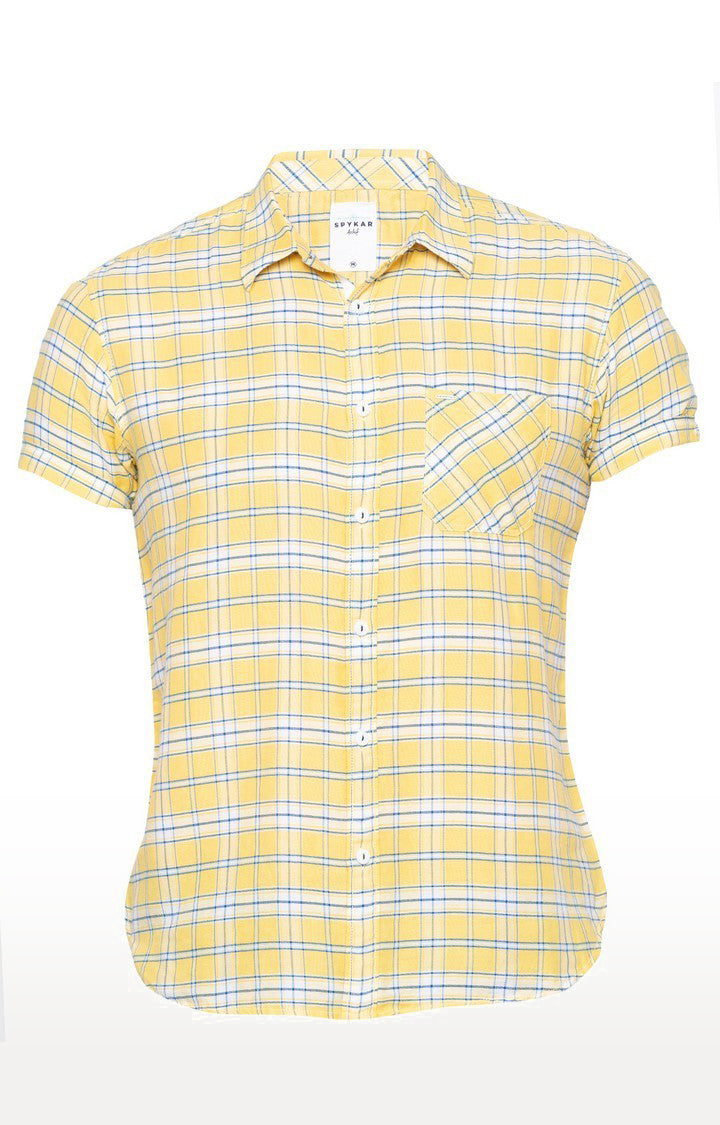 Spykar Men'S Yellow Cotton Checked Casual Shirts