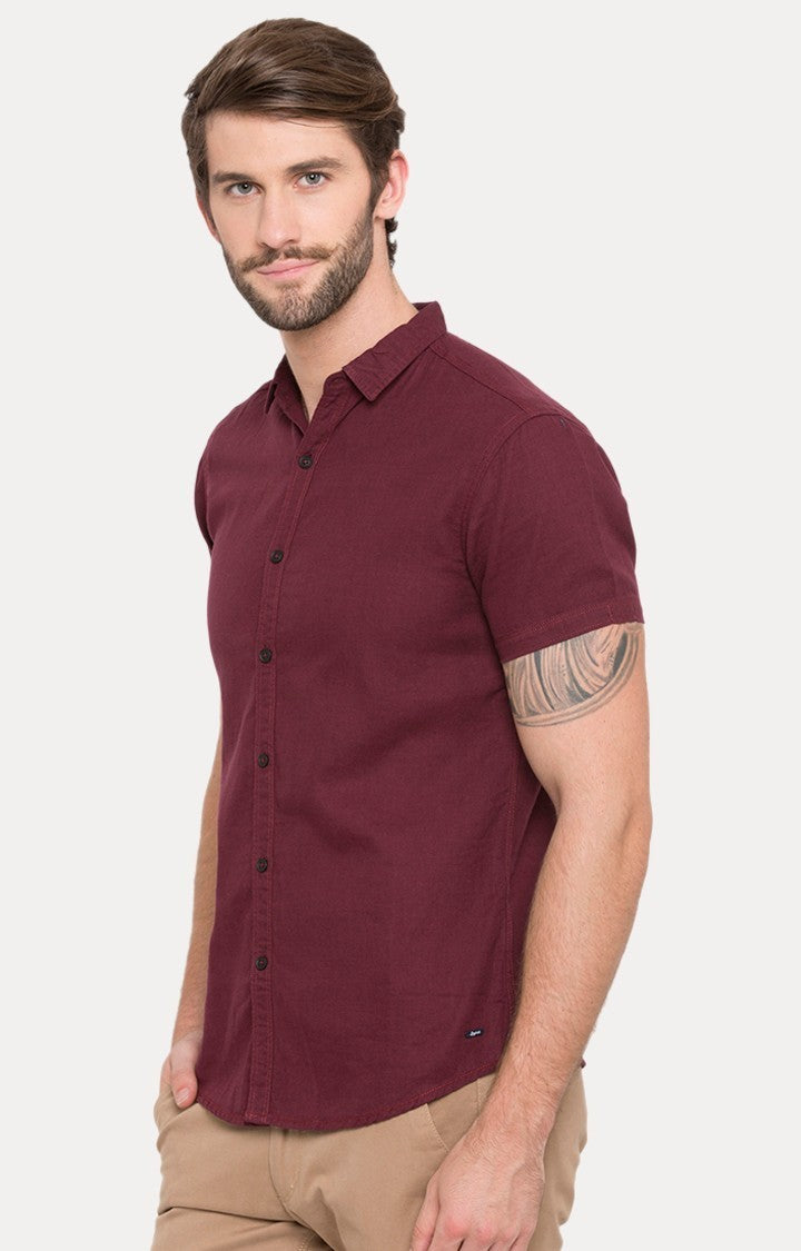 Spykar Men'S Red Cotton Solid Casual Shirts