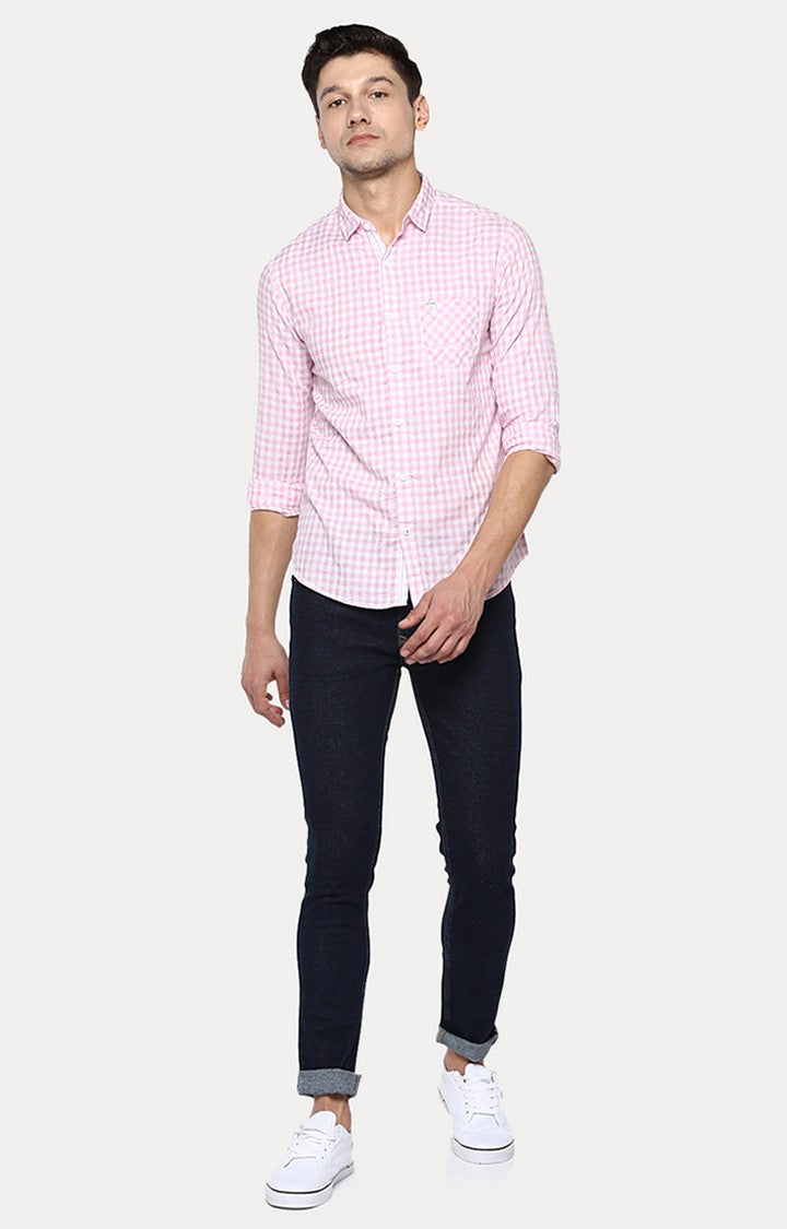 Spykar Men'S Pink Cotton Checked Casual Shirts