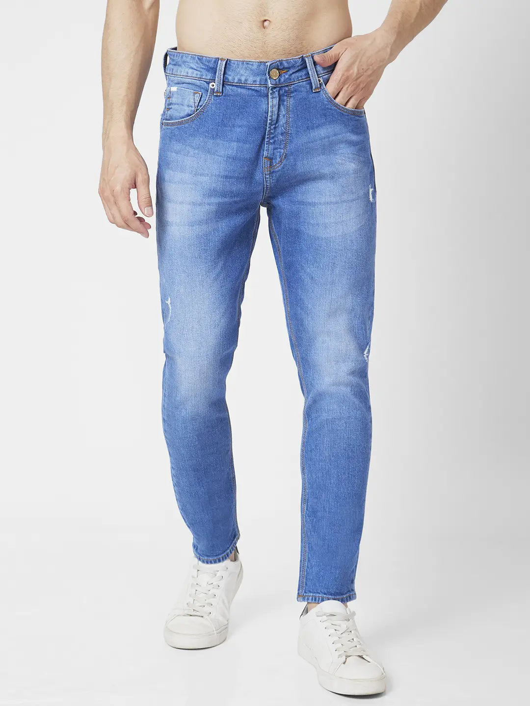 Buy Online|Spykar Mid Rise Regular Fit Blue Jeans For Men