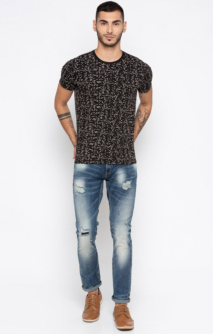 Spykar Black Printed Slim Fit Men T-Shirts