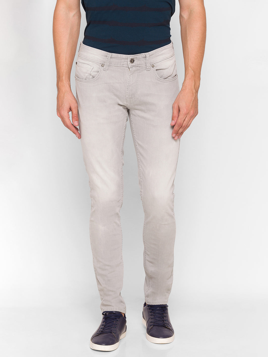 Spykar Grey Cotton Men Jeans (Super Skinny)