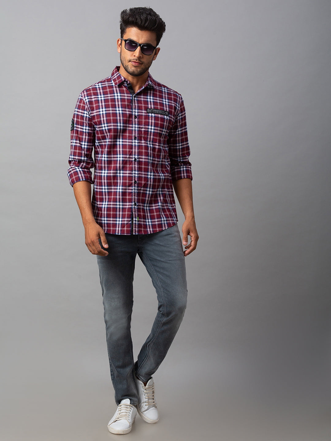 Spykar Men Red Cotton Slim Fit Shirt