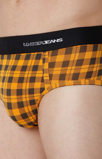 Underjeans By Spykar Men Orange Check Cotton Blend Brief