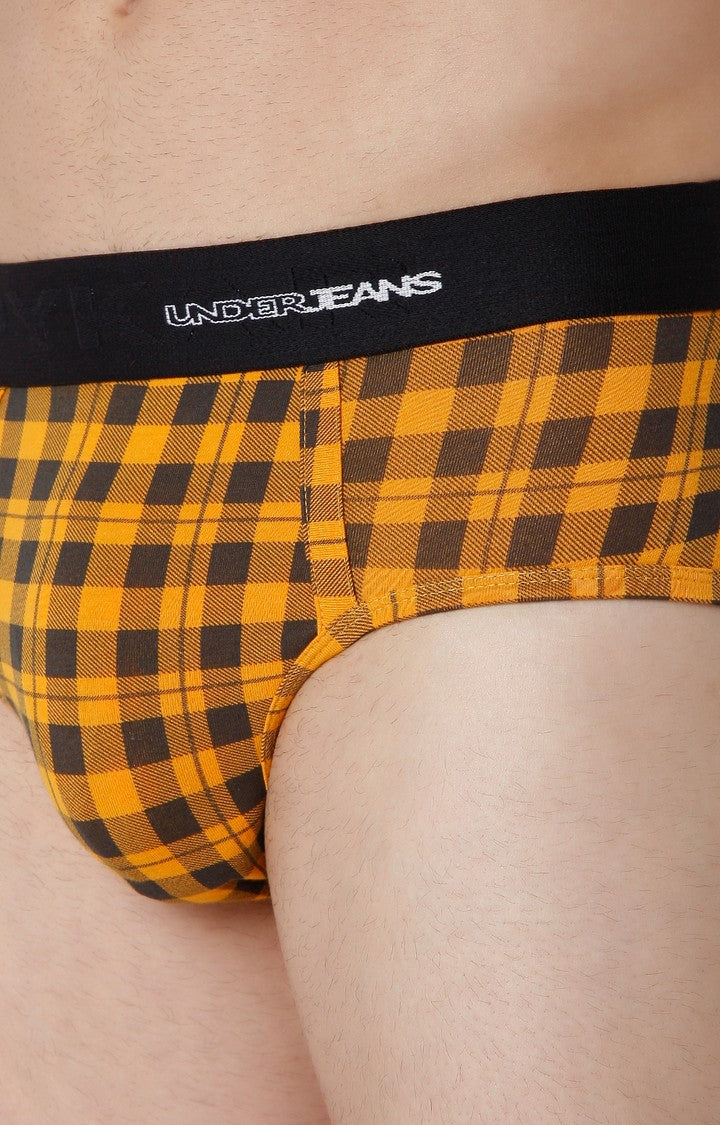Underjeans By Spykar Men Orange Check Cotton Blend Brief