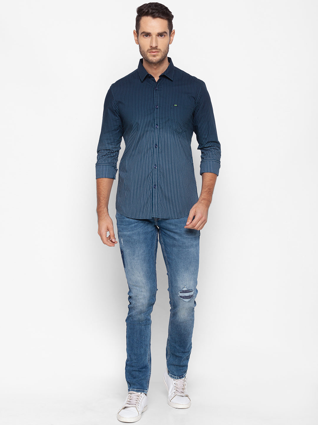 Spykar Slim Fit Blue Cotton Men Shirt