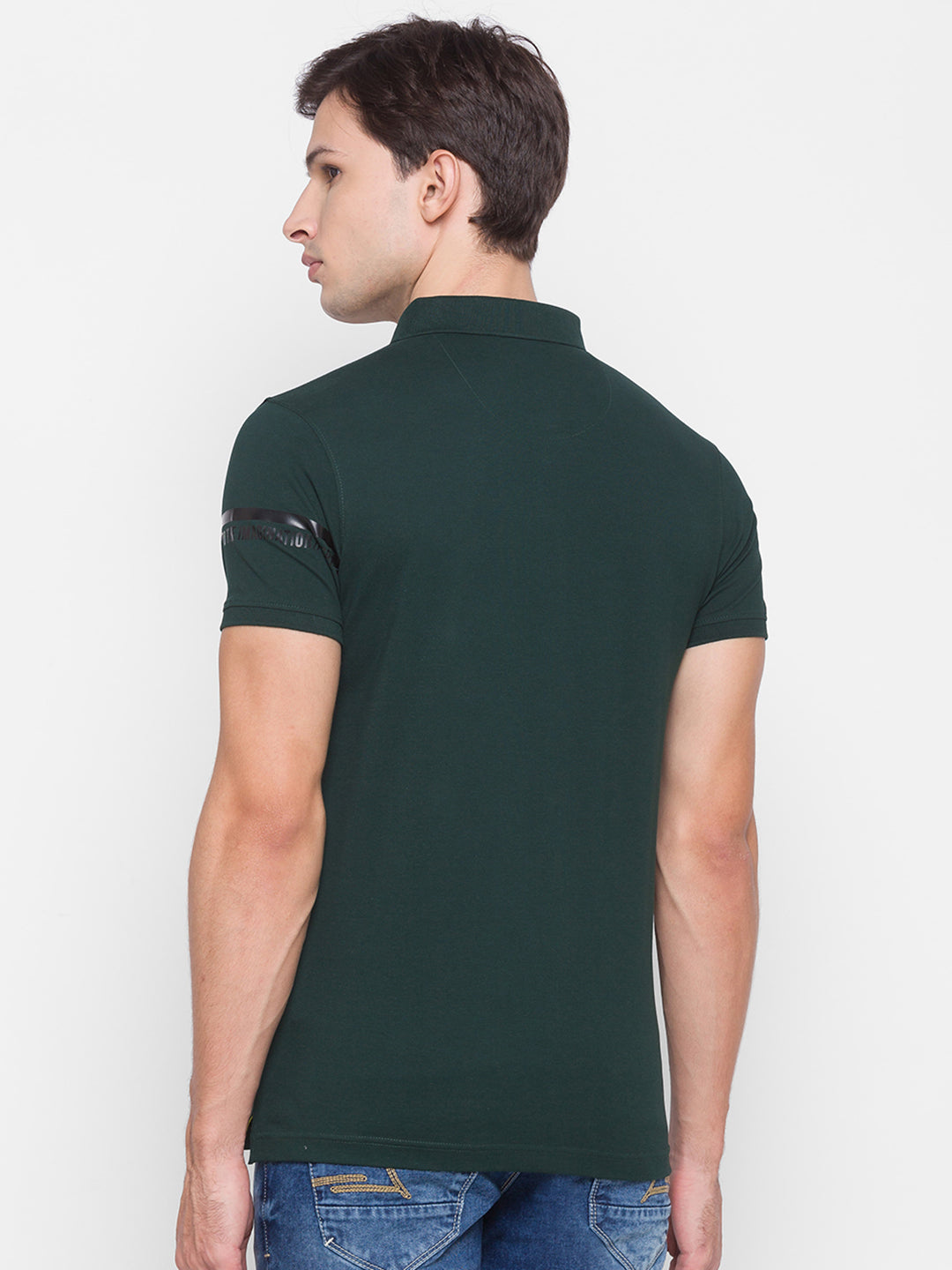 Spykar Men Green Cotton Slim Fit Polo T-Shirt