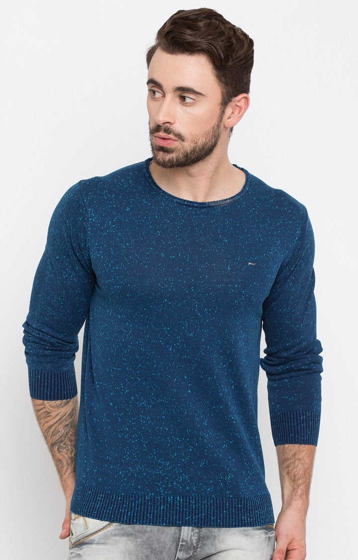 Spykar Blue Printed Slim Fit Men T-Shirts