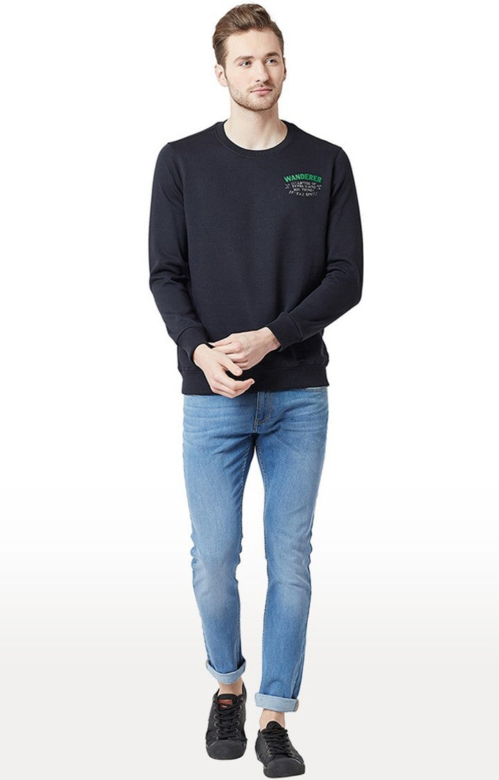 Spykar Navy Solid Slim Fit Sweatshirt