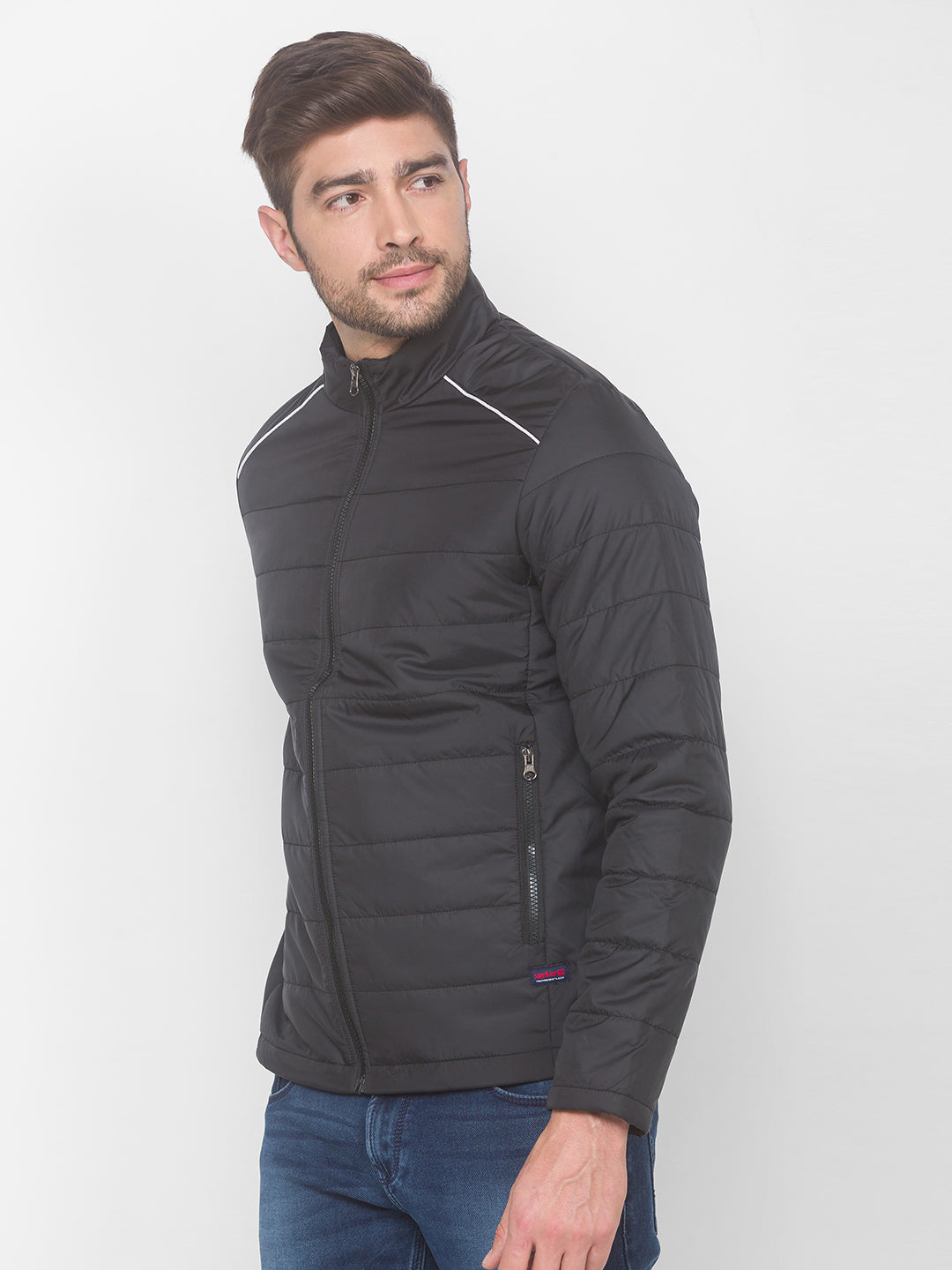 Spykar Black Polyester Men Front Open Jacket