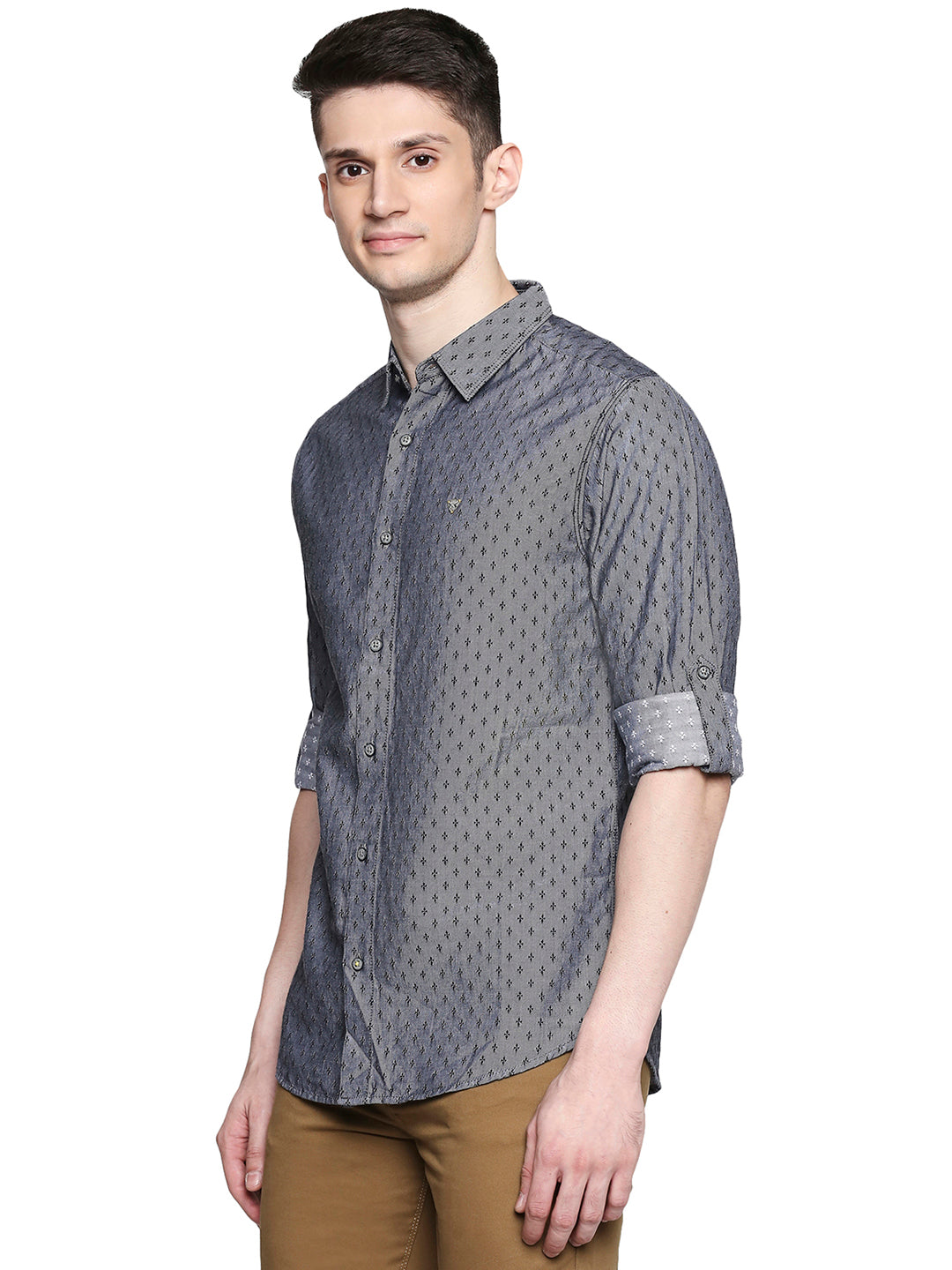 Spykar Men Grey Cotton Slim Fit Shirt