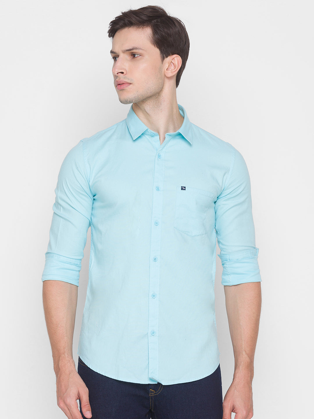 Spykar Slim Fit Blue Cotton Men Shirt